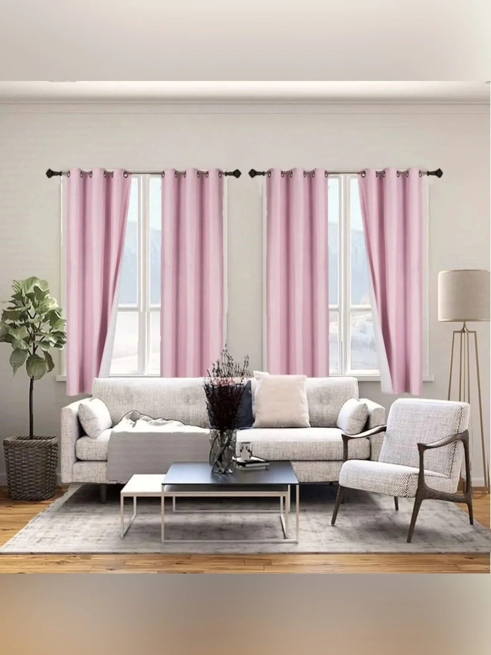 K86 TWO Piece Faux Silk Blackout Curtains With Grommets in Light Pink 37” x 63”